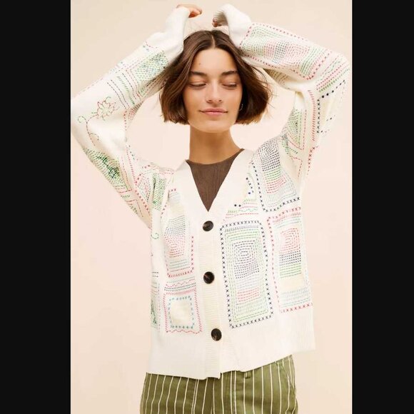 Never Fully Dressed Sweaters - XXL Never Fully Dressed x Anthropologie embroidered work cardigan sweater